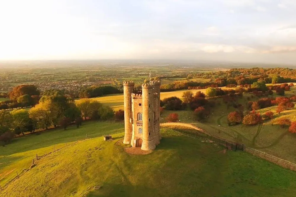 Broadway Tower on a grassy hilltop